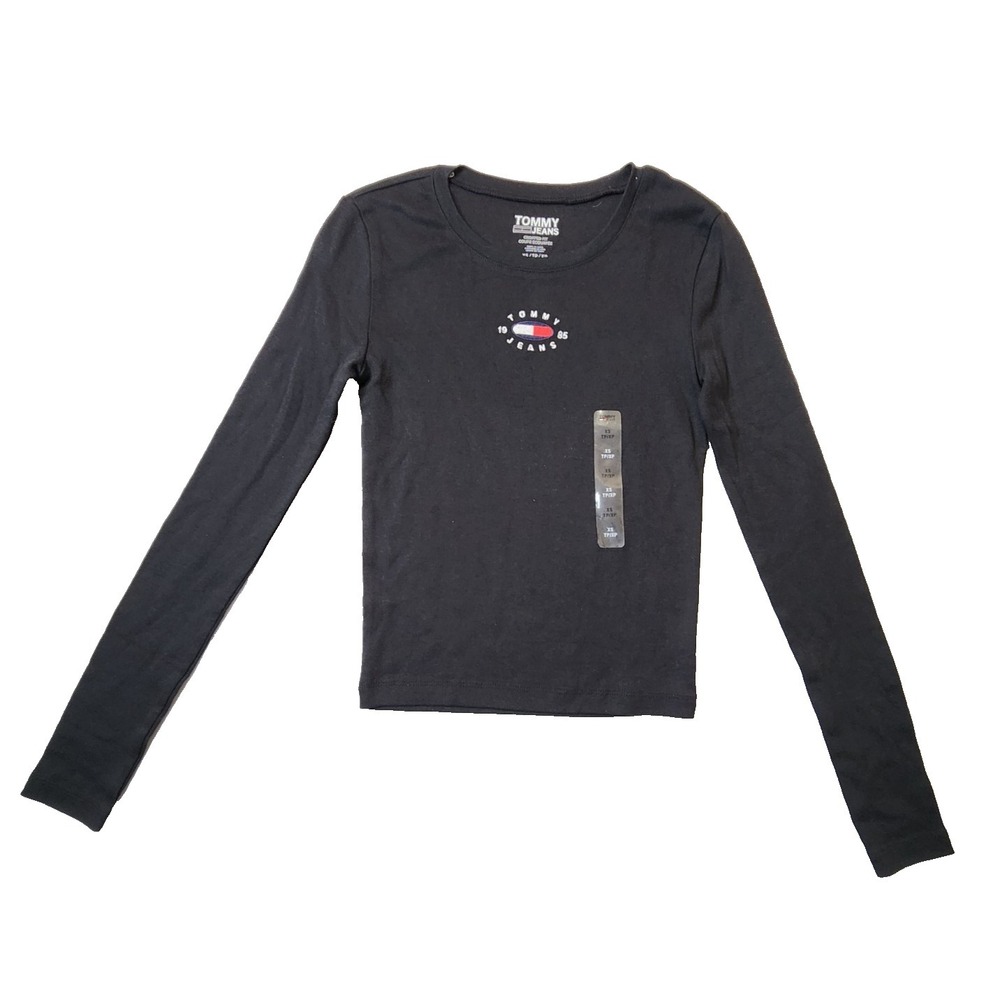 Tommy Hilfiger Women's Top Cropped Fit Long Sleeve Embroidery Logo Size XS NWT